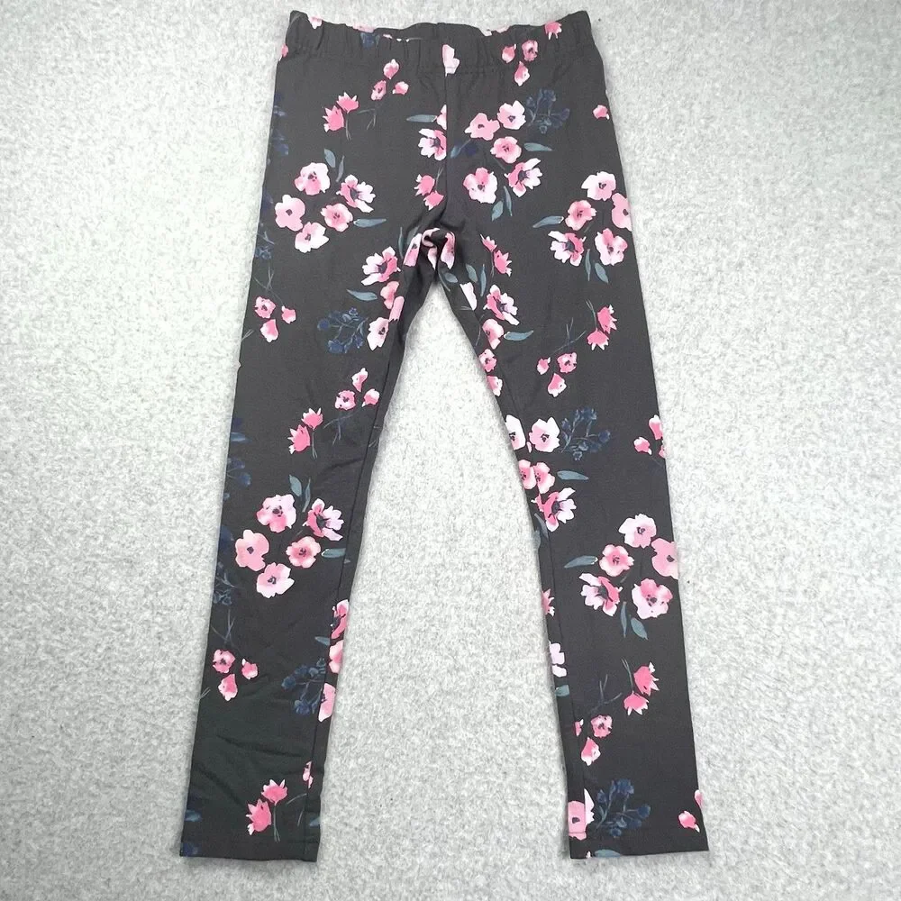 Carter's Leggings Girls 12 Gray Pink Floral Print Ankle Elastic Waist Jersey